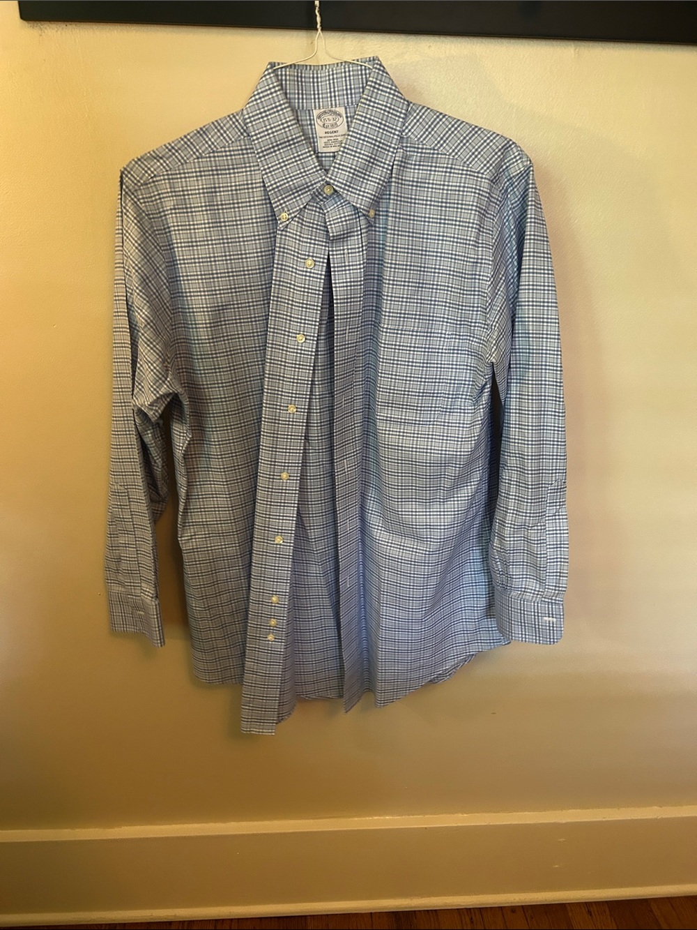 Brooks Brothers Light Blue & White Plaid Button-Down Dress Shirt